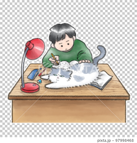 宿題を応援する猫 97998468