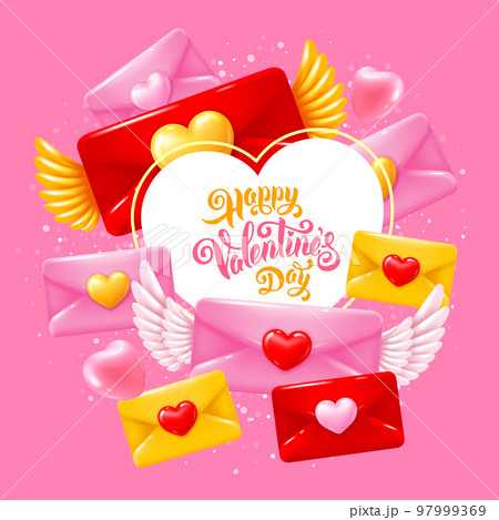 Valentine Envelopes With Wings And Heart 97999369