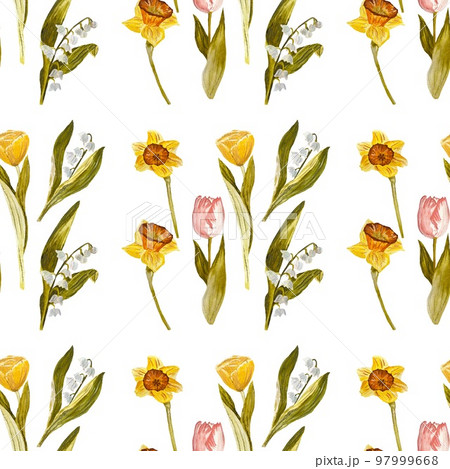 Daffodil tulip snowdrop Easter a seamless pattern 97999668