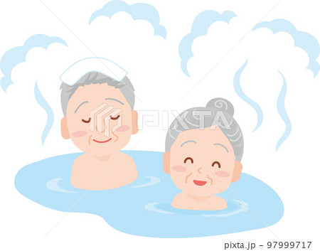 温泉に浸かる人_混浴_高齢男女 97999717