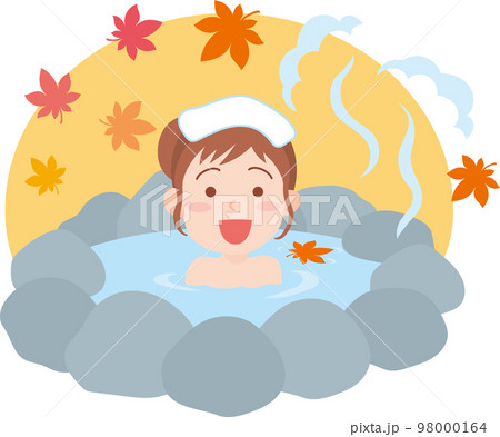 温泉_露天風呂_秋_女性一人 98000164