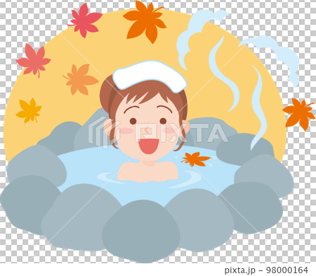 温泉_露天風呂_秋_女性一人 98000164