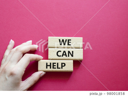 We can help symbol. Wooden blocks with words We can help. Beautiful red background. Businessman hand. Business and We can help concept. Copy space. We can help symbol. Wooden blocks with words We can help. Beautiful red background. Businessman hand. Business and We can help concept. Copy space. 98001858