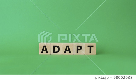 Adapt symbol. Concept word Adapt on wooden cubes. Beautiful green background. Business and Adapt concept. Copy space. 98002638