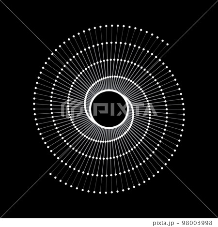 White lines and dots in spiral over black background. Yin and Yang symbol. Art line geometric design. 98003998