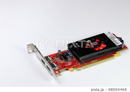 Professional video graphic card, High performance video graphic card for workstation computer show Display port and front side of card, isolated on white. Professional video graphic card, High performance video graphic card for workstation computer show Display port and front side of card, isolated on white. 98004468