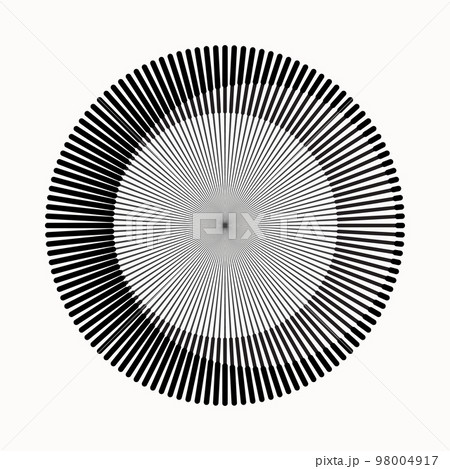 Circle from radial lines as icon or logo. Black design element on white background. Art lines design. 98004917