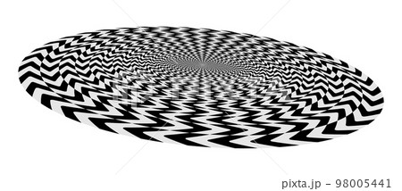 Abstract art geometric optical illusion with arrows. White and black psychedelic circle with perspective. 98005441
