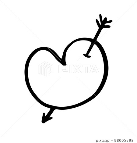 Heart vector icon drawn in one line pierced by an arrow. 98005598