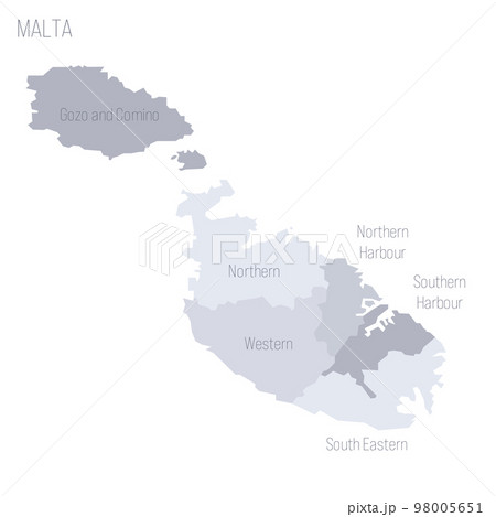 Malta political map of administrative divisions - regions. Grey vector map with labels. Malta political map of administrative divisions - regions. Grey vector map with labels. 98005651