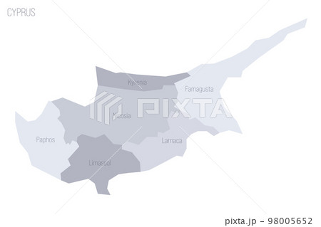 Cyprus political map of administrative divisions - districts. Grey vector map with labels. Cyprus political map of administrative divisions - districts. Grey vector map with labels. 98005652
