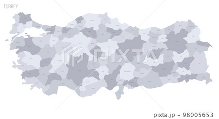 Turkey political map of administrative divisions - provinces. Grey vector map with labels. 98005653