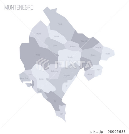 Montenegro political map of administrative divisions - municipalities. Grey vector map with labels. 98005683