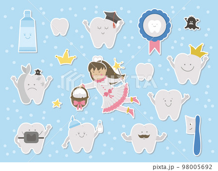 Cute tooth fairy stickers set. Kawaii fantasy...のイラスト素材 [98005692] - PIXTA