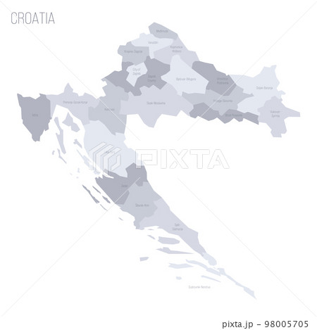 Croatia political map of administrative divisions - counties. Grey vector map with labels. Croatia political map of administrative divisions - counties. Grey vector map with labels. 98005705