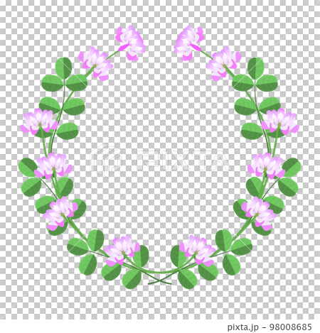 春の花の小さな花輪飾りフレーム。レンゲソウの花。　 98008685