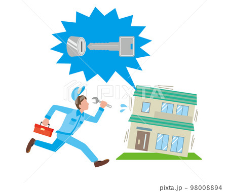 鍵のトラブルでかけつける作業員男性 鍵のトラブルでかけつける作業員男性 98008894