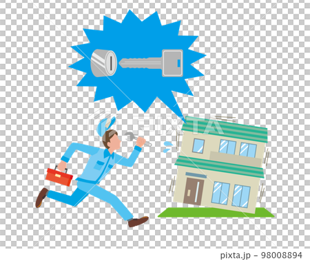 鍵のトラブルでかけつける作業員男性 鍵のトラブルでかけつける作業員男性 98008894