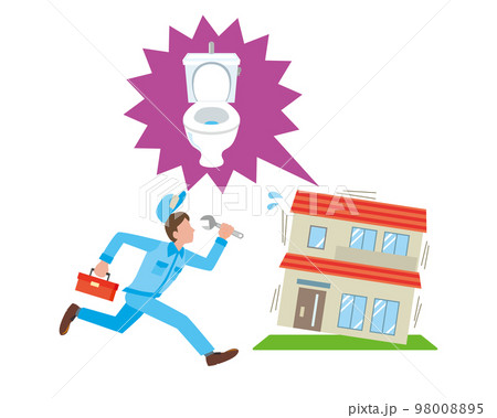 トイレのトラブルでかけつける作業員男性 98008895