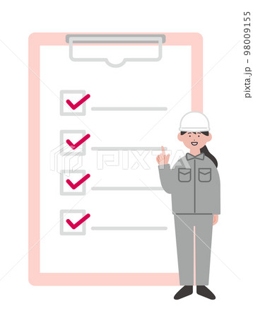 作業服の女性とチェックリストのイラスト 98009155