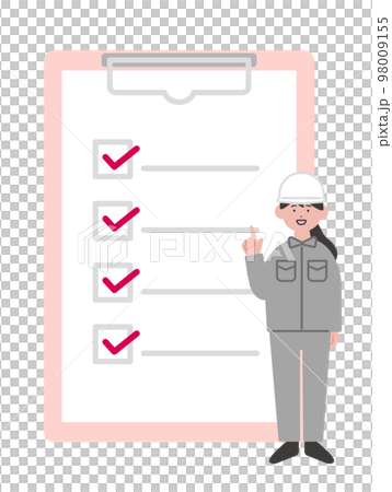 作業服の女性とチェックリストのイラスト 98009155