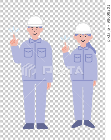 Illustration of men and women in work clothes pointing 98009201