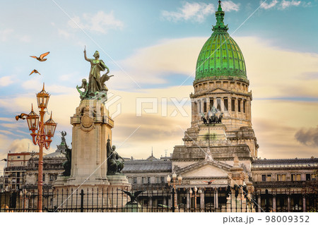 Buenos Aires Congress Parliament square with dove flying, Argentina 98009352