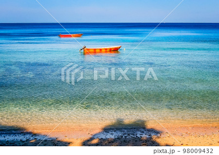 Tropical sandy beach at summer day in Fiji Islands, Pacific ocean Tropical sandy beach at summer day in Fiji Islands, Pacific ocean 98009432