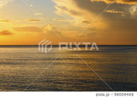 Tropical sandy beach at summer day in Fiji Islands, Pacific ocean 98009468