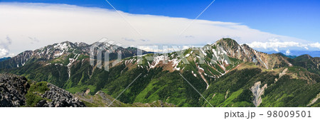 南アルプス 白峰三山縦走 西農鳥岳山頂から 荒川三山、赤石岳、塩見岳を望む 南アルプス 白峰三山縦走 西農鳥岳山頂から 荒川三山、赤石岳、塩見岳を望む 98009501