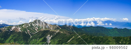 南アルプス 白峰三山縦走 西農鳥岳山頂から 荒川三山、赤石岳、塩見岳を望む 南アルプス 白峰三山縦走 西農鳥岳山頂から 荒川三山、赤石岳、塩見岳を望む 98009502