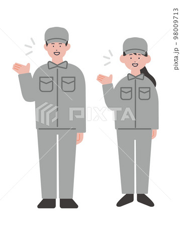 案内をする作業服の男女のイラスト 98009713