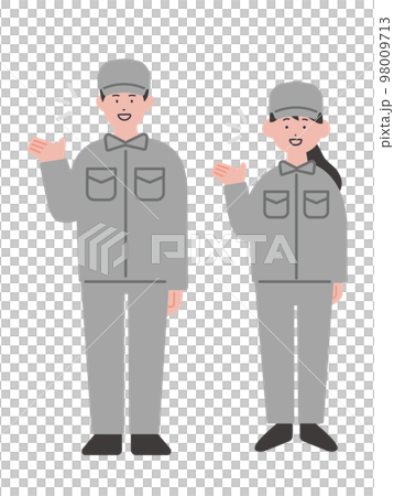 案内をする作業服の男女のイラスト 98009713