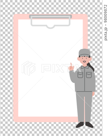 一個女人在工作服指向和活頁夾的插圖 一個女人在工作服指向和活頁夾的插圖 98009872
