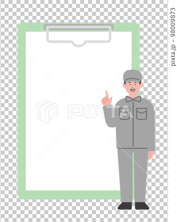 一個穿著工作服的男人和活頁夾的插圖 一個穿著工作服的男人和活頁夾的插圖 98009873