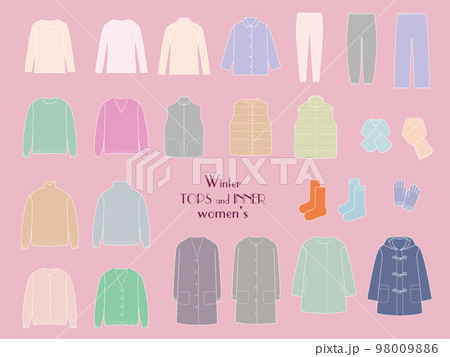 女性用の冬服イラストセット　トップス・インナー（カラー） 98009886