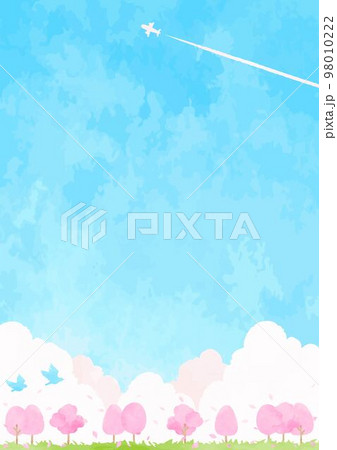 シンプルな手描きの桜並木の風景イラスト シンプルな手描きの桜並木の風景イラスト 98010222