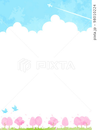 シンプルな手描きの桜並木と青空の風景イラスト 98010224
