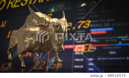 The gold bull on chart background for business concept 3d rendering The gold bull on chart background for business concept 3d rendering 98010575