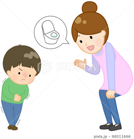 便意を我慢する子どもに声かけする保育士 便意を我慢する子どもに声かけする保育士 98011666