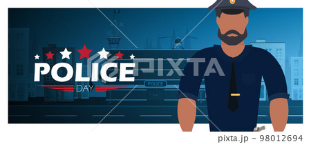 Police Day poster in cartoon style. Defender's Day. Vector illustration. 98012694