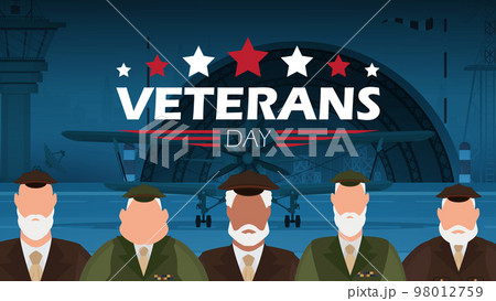 Veterans day banner with a wished man in uniform. Cartoon style. Veterans day banner with a wished man in uniform. Cartoon style. 98012759