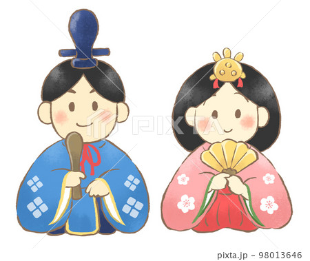 ひな祭り おひなさま（男雛と女雛）の手描きイラストのイラスト素材