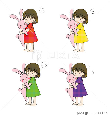 うさぎのぬいぐるみを持つ少女 表情セット うさぎのぬいぐるみを持つ少女 表情セット 98014173