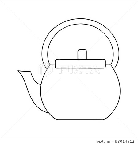 Teapot line icon. Black and white teapot vector illustration. Linear art kettle isolated on white background. Doodle style kitchen equipment 98014512