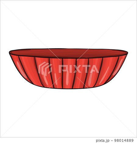 Vector red pie plate. Kitchen tool icon isolated on white background. Cartoon style cooking equipment. Crockery vector illustration Vector red pie plate. Kitchen tool icon isolated on white background. Cartoon style cooking equipment. Crockery vector illustration 98014889