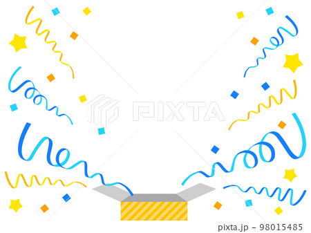 プレゼント箱から飛び出すリボンと紙吹雪のイラストフレーム／父の日／夏／余白あり 98015485