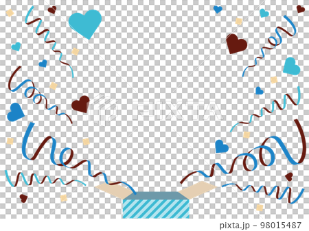 Illustration frame of hearts and ribbons popping out of the gift box White Day with margins 98015487