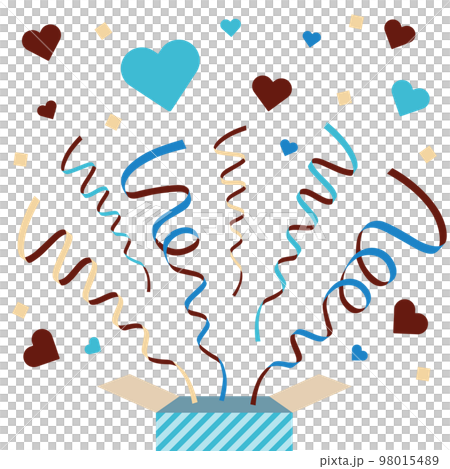 プレゼント箱から飛び出すリボンとハートのイラストカット　ホワイトデー 98015489