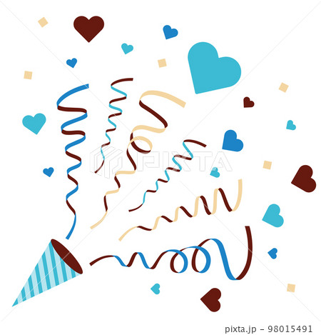 ハートとリボンがはじけるクラッカーのイラストカット　ホワイトデー 98015491